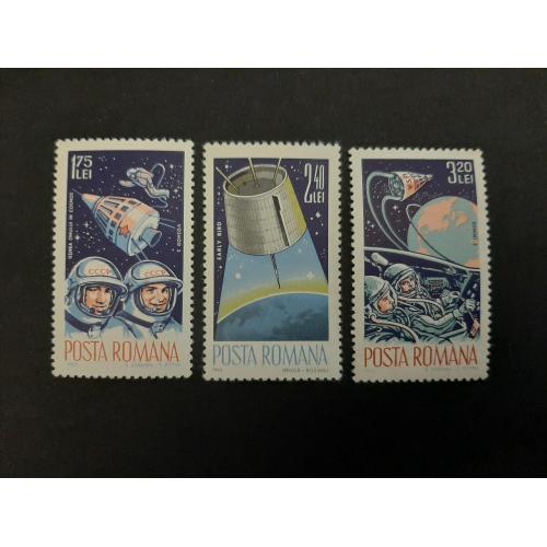 1965г.-Румыния, Космос, Серия, 3 марки, СССР, США, негашеная, состояние коллекционное