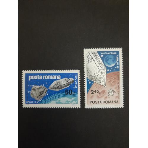 1969г.-Румыния, Космос, Серия, 2 марки, "Аполло-9 -10", негашеные, состояние коллекционное