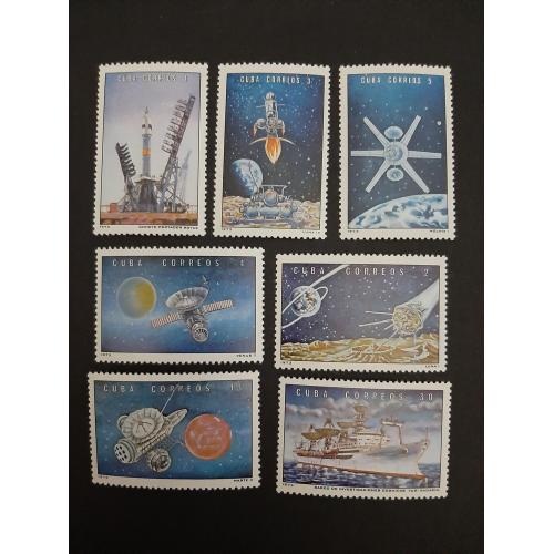 1973г.-Куба, Космос, Серия, 7 марок, "Космические достижения", негашеная, состояние коллекционное