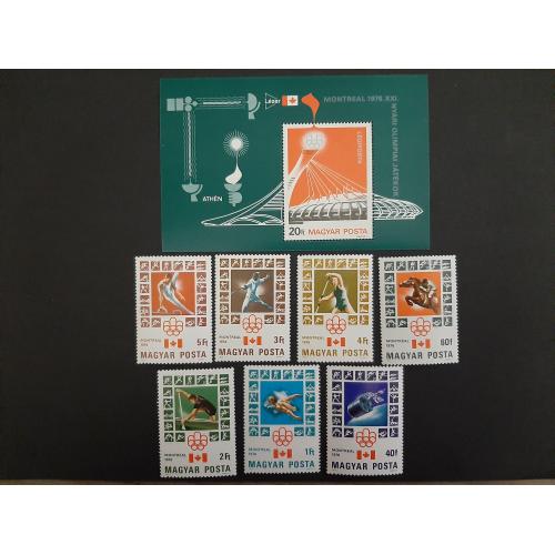 1976г.-Венгрия, Блок+7 марок«XXI летние Олимпийские игры в Монреале», негашеный, состояние коллекц.