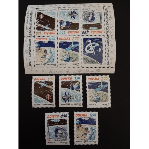 1979г.-Польша,Серия,  Малый лист+5 марок, «Исследование космоса», негашеные, состояние коллекционное