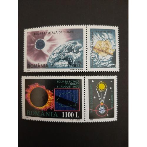 1998г.-Румыния, 2 сцепки,  "Космос, Солнечное затмение", негашеные, состояние коллекционное