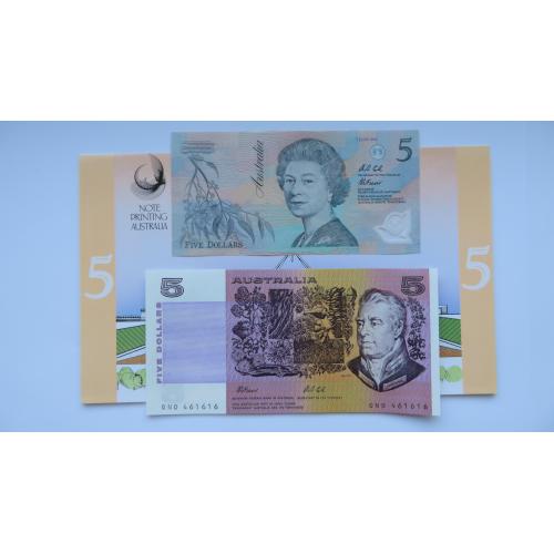 Австралія 1992 року, перші полімерні та останні паперові банкноти 5 доларів, UNC, НАДДРУК ДАТИ