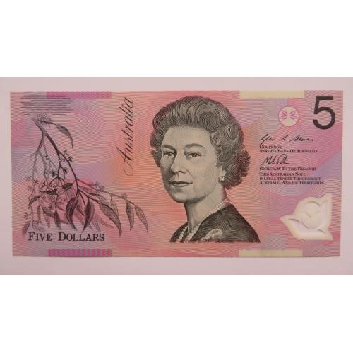 Австралія Банкнота 5 доларів 2013 року, стандартний префікс Стівенса/Паркінсона, R222b UNC