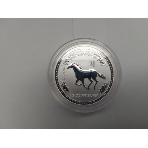 Австралія Срібло монета 2002 року, пів унції, 50 центів Місячний рік Коня PROOF