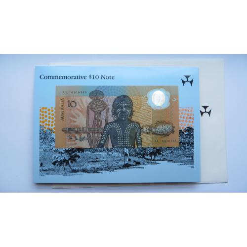 Австралійська 10 доларів, полімерна, з префіксом AA UNC, 1988 р у папці
