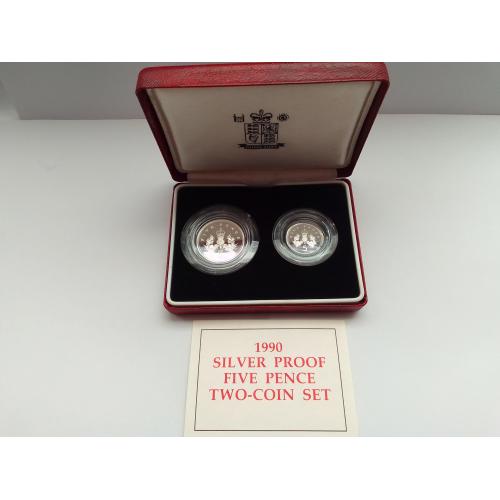 Набір срібло монет 5 пенсів, 2 шт., Велика Британія 1990 року, пруф 