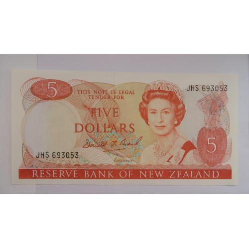 Нова Зеландія 1989-92 5 доларів підпис UNC