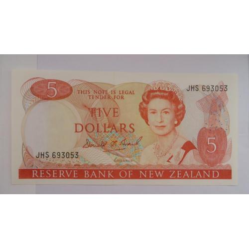 Нова Зеландія 1989-92 Єдина банкнота $5 П'ять доларів UNC Зухвалий підпис