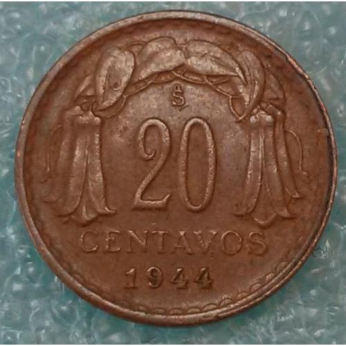 Чилі 1944 20 центаво раре 1866