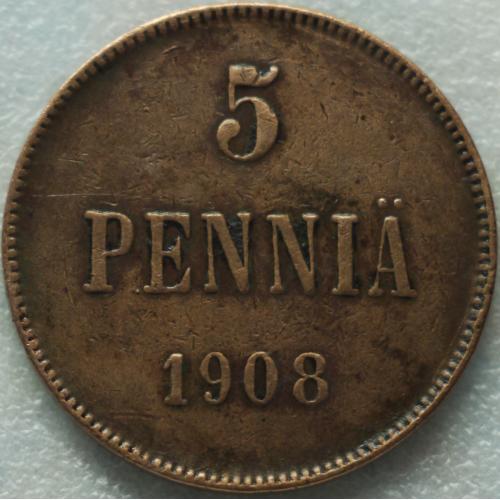5 пенні 1908 рік Микола - ІІ