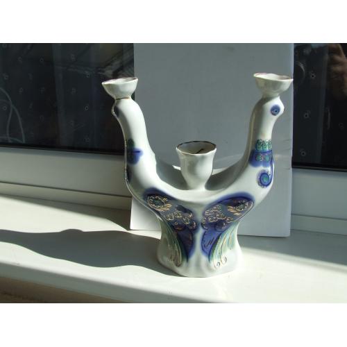 Фарфоровий підсвічник на три свічі голуби полонне роз. 22 х 18 см. 1970 роки. ссср .