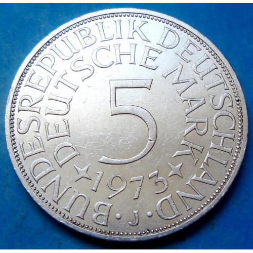 Серебро ФРГ 5 марок 1973 J (Монетный дом Гамбург)