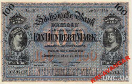 Германия 100 марок 1911 год SACHSISCHE BANK. КОПИЯ
