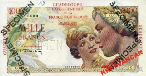 Гваделупа 1000 франков 1947 год образец. КОПИЯ