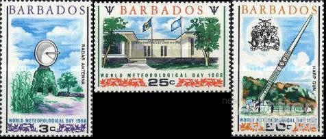 Барбадос 1968 ООН Год метеорологии космос герб архитектура колонии ** о