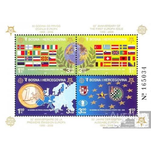 Босния и Герцеговина 2005 50 лет Европа Септ карта ЕС флаги Украина деньги монеты шахматы б/зуб ** м