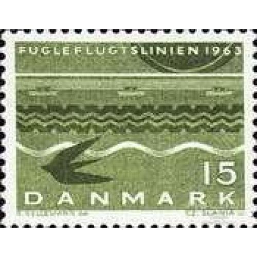 Дания 1963 ж-д линия "Полет птицы" Дания-Германия железная дорога поезд фауна ласточка **