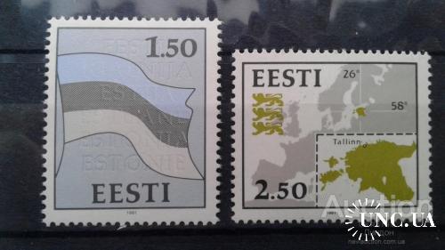 Эстония 1991 Нац. символы флаг герб карта ** о