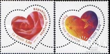 Франция 1999 День Св. Валентина цветы флора сердце необычные марки ** о