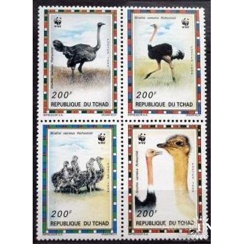 Габон 1996 фауна птицы ВВФ WWF страусы кварт + поле угол ** о