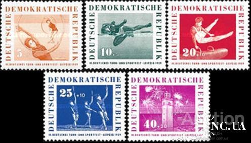 ГДР 1959 спорт гимнастика л/а Лейпциг маяк ** есть кварт о