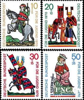 Германия 1970 марки для молодежи живопись книги рыцари униформа оружие костюмы кони ** о