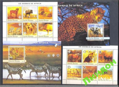 Гвинея Биссау 2003 фауна Африки кошки слон жираф коровы 2 малых лист м/л + 2 блока ** о