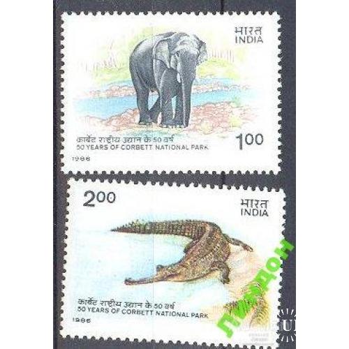 Индия 1986 слон крокодил фауна ** о