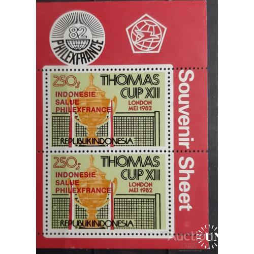Индонезия 1982 филвыставка PHILEXFRANCE почта надп-ка на Thomas Cup теннис спорт ** о