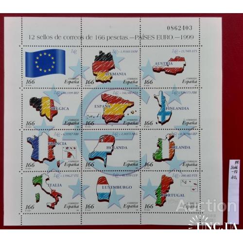 Испания 1999 Евро Союз ЕС карта флаги лист ** о