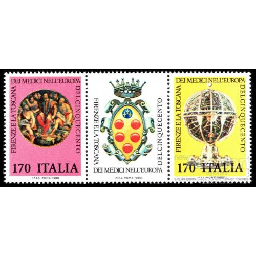 Италия 1980 филвыставка Флоренция Медичи люди герб глобус сцепка + купон ** о