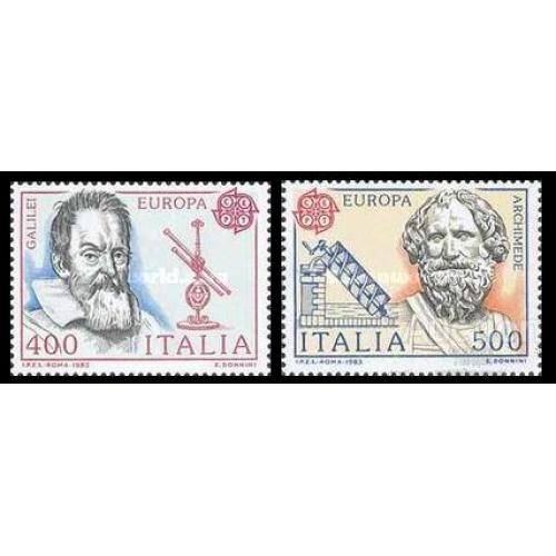 Италия 1983 Европа Септ Изобретения Архимед физика математика Галилей астрономия космос люди ** м