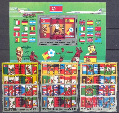 КНДР Корея Северная 1982 ЧМ футбол спорт блок + серия флаги авиация самолеты надп-ка ** о