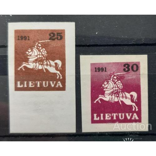 Литва 1991 стандарт герб геральдика рыцарь кони фауна без/зуб 2м ** о