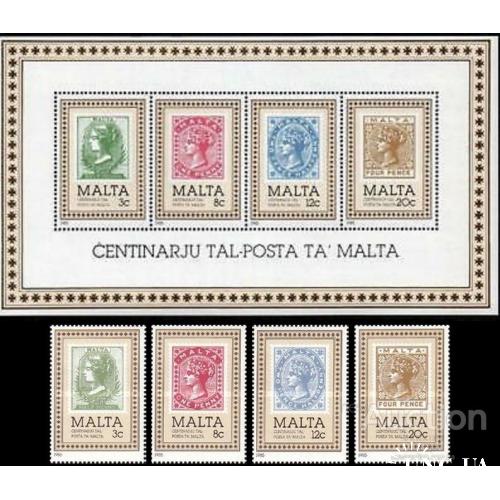 Мальта 1985 100 лет маркам искуство марка на марке блок + серия ** о