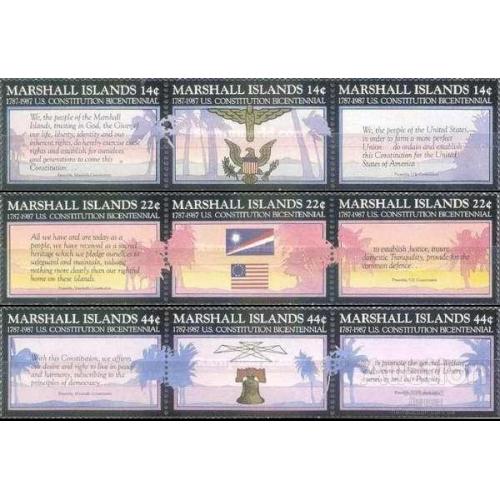 Маршаллы 1987 200 лет Конституция США закон флаг герб 3 сцепки ** есть малые листы о