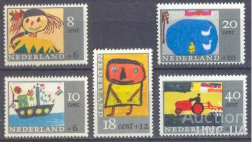 Нидерланды 1965 марки - детям дети рисунки флот трактор с/х птицы серия ** о