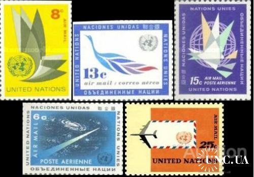 ООН Нью Йорк США 1963 авиапочта птицы авиация самолеты космос астрономия ** о