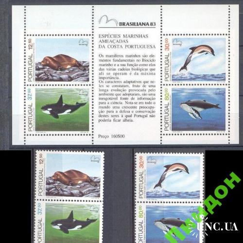 Португалия 1983 морская фауна рыбы киты блок + серия ** о