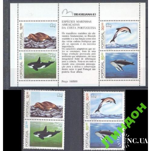 Португалия 1983 морская фауна рыбы киты дельфины блок + серия ** о
