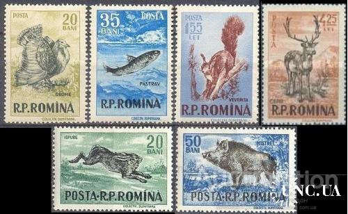 Румыния 1956 фауна птицы рыбы заяц белка олень ** о