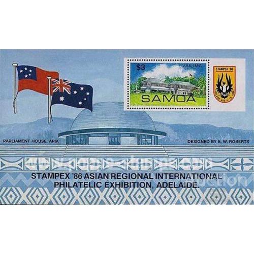 Самоа и Сизифо 1987 филвыставка STAMPEX '86 Австралия архитектура герб флаги ** о