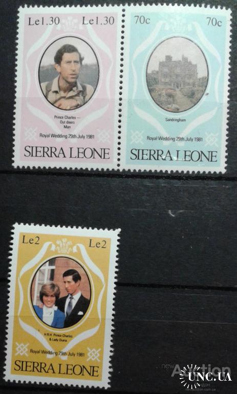 Сьерра Леоне 1981 королевская свадьба Чарльз Диана люди сцепка + марка ** арт