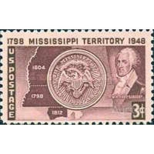 США 1948 Миссиссиппи 150 лет история карта люди печать медаль ** кр