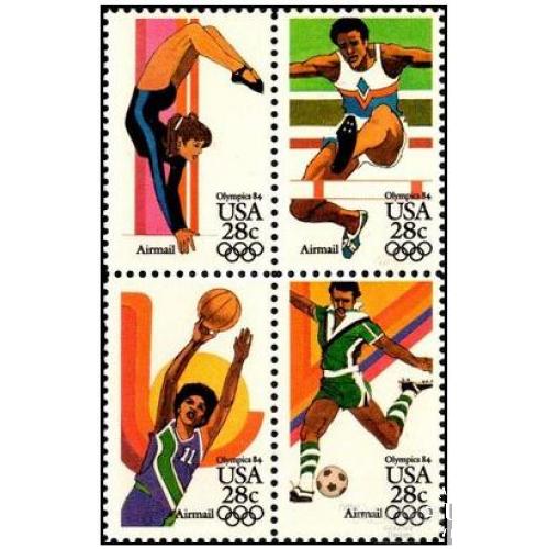 США 1984 спорт олимпиада Лос Анджелес авиапочта футбол гимнастика кварт ** о