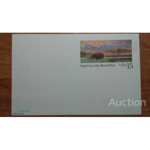 США ПК 1988 живопись пейзаж флора фауна бизон горы (есть двойная не разрезанная) о