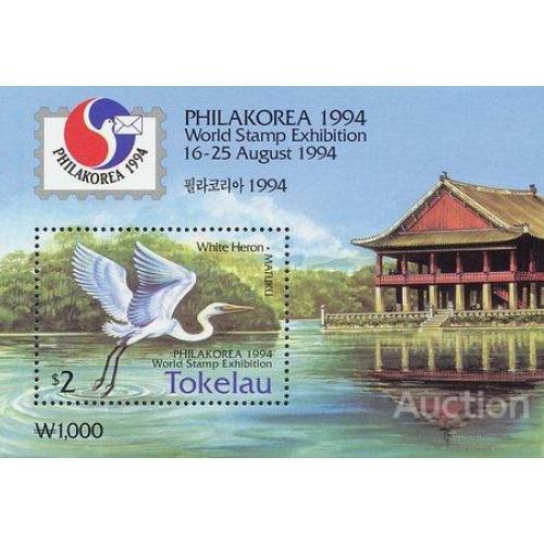 Токелау 1994 птицы фауна филвыставка Корея журавль архитектура блок ** о