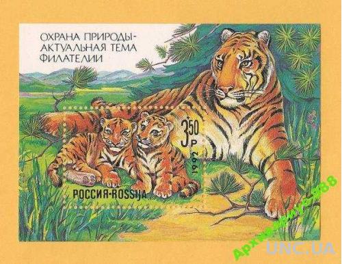 Блок марок РФ 1992 Фауна Тигр **