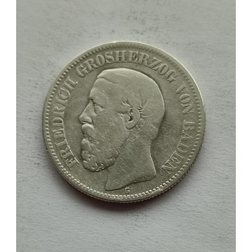 2 Марки Германия империя. Баден 1876 год G. Серебро